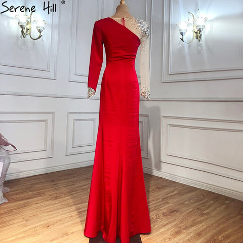 Vestidos de noche de sirena de satén rojo 2025, elegantes y sexys con cuentas para mujer, para bodas y fiestas LA71152 