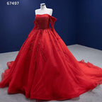 Red Sexy Off Shoulder Pearls Luxury Beaded Ball Gown Bride Gowns Wedding Dress 2025 High End Custom Made HM67497
