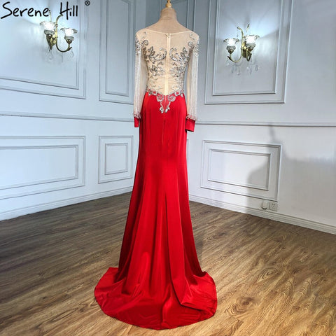 Vestidos de noche con borlas rojas y cuentas, 2025, satén, sirena, elegantes, para mujer, fiesta, LA6618 