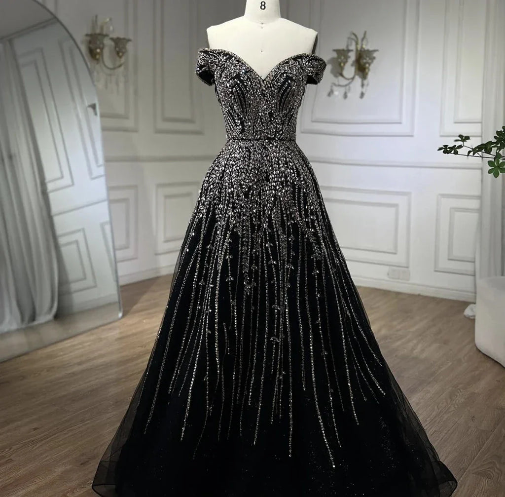 Rose Gold Beaded Evening Dresses Gowns 2025 A-Line Luxury Sleeveless For Women Party LA71459