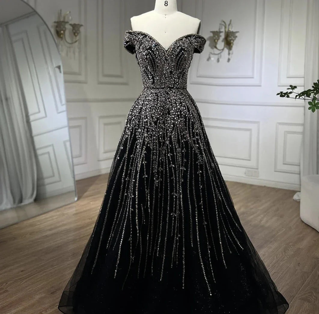 Rose Gold Beaded Evening Dresses Gowns 2025 A-Line Luxury Sleeveless For Women Party LA71459