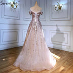 Rose Gold Beaded Evening Dresses Gowns 2025 A-Line Luxury Sleeveless For Women Party LA71459