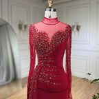 Rose Gold Long Sleeve High Neck Luxury Mermaid With Skirt Evening Dresses Gowns For Women Party 2025 LA71804