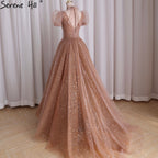 Rose Pink A-Line Evening Dresses Gowns 2025 Short Sleeves Sexy For Women Wedding Party LA70599