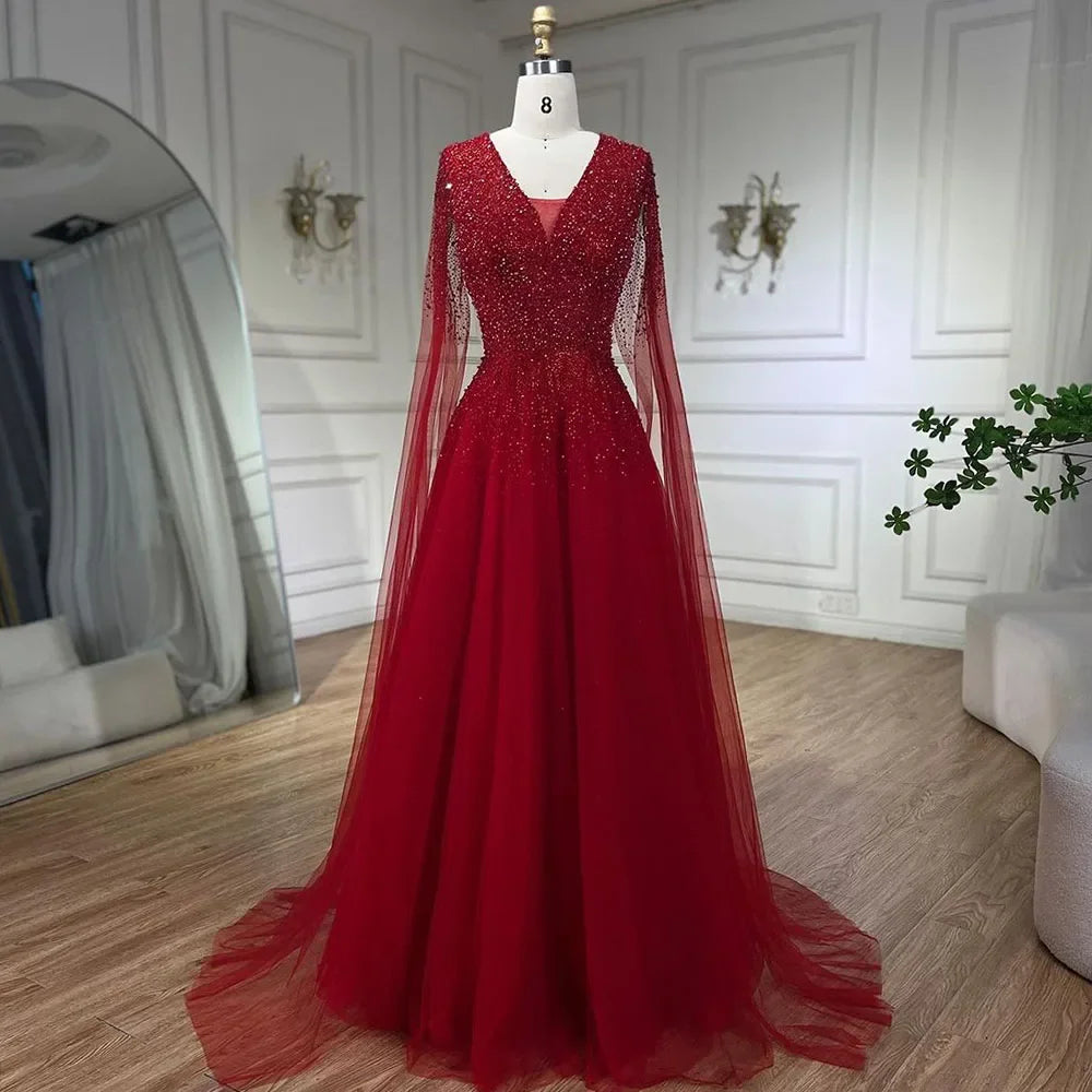 Royal Blue Luxury Dubai Evening Dress with Cape Sleeves LA72315