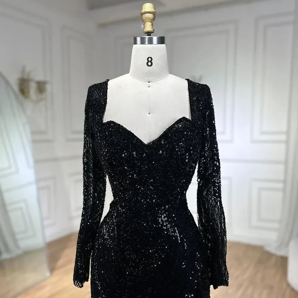 Royal Blue Mermai Sparkle Beaded Luxury Long Evening Dresses Gowns Beaded Feathers for Women Party 2025 LA72387