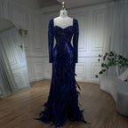 Royal Blue Mermai Sparkle Beaded Luxury Long Evening Dresses Gowns Beaded Feathers for Women Party 2025 LA72387