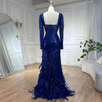 Royal Blue Mermai Sparkle Beaded Luxury Long Evening Dresses Gowns Beaded Feathers for Women Party 2025 LA72387