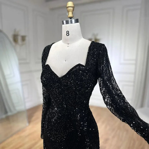 Vestido de noche largo de lujo con cuentas y plumas, sirena azul real, brillante, para mujer, fiesta 2025 LA72387 