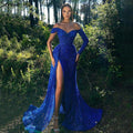 Royal Blue Mermaid Evening Dresses Gowns 2025  Luxury Beaded High Split Elegant For Women Party Dress LA71425
