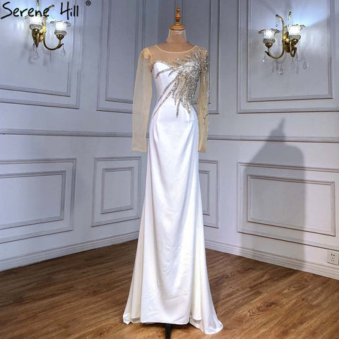 Vestidos de noche de satén azul rey 2025, elegantes vestidos de sirena con cuentas para mujer, para fiesta de boda LA71471 