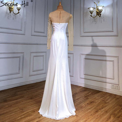 Vestidos de noche de satén azul rey 2025, elegantes vestidos de sirena con cuentas para mujer, para fiesta de boda LA71471 