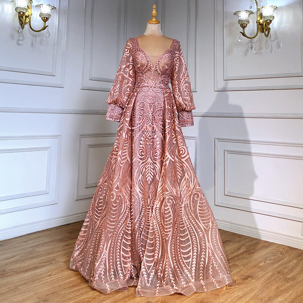 Roze Mermaid Avond Jurken 2025 Luxe Kralen Overrok Voor Vrouw Party LA71525