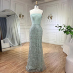 Luxury Sage Green Feathers Evening Dress with Scarf Cape LA72290