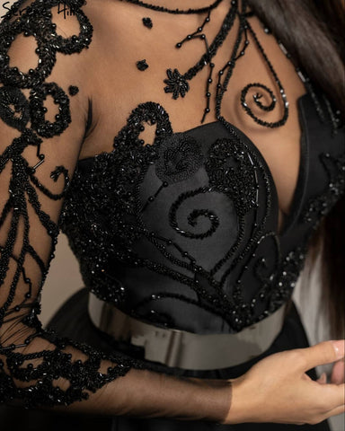 Vestidos de noche negros de satén con corte A y fajas con cuentas, sexys, para mujer, para fiesta, LA71139 