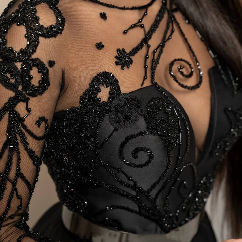 Satin Black A-Line Evening Dresses Gowns 2025 Beading Sashes Sexy For Woman Party  LA71139