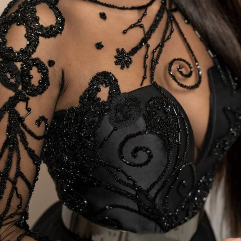 Vestidos de noche negros de satén con corte A y fajas con cuentas, sexys, para mujer, para fiesta, LA71139 