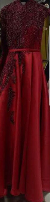 Satin Green A-Line Beading  Evening Gowns 2025 Dubai High Collar Cap Sleeves Formal Dress Design LA70761