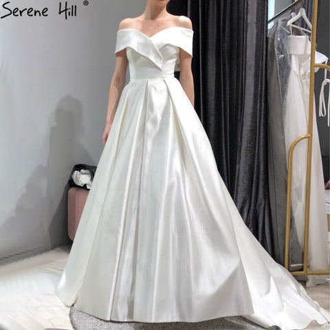 Vestidos de novia de satén color marfil con corte A, escote corazón, sencillos y sexys, hechos a medida, HA2509 