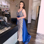 Sexy Blue Mermaid Detachable Skirt Sweetheart Beaded Luxury Arabic Party Dresses Formal Women Evening 2025 LA71786