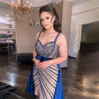 Sexy Blue Mermaid Detachable Skirt Sweetheart Beaded Luxury Arabic Party Dresses Formal Women Evening 2025 LA71786