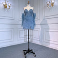 Sexy Blue Tube Top Long Sleeves Short Dresses Beaded Mermaid Feather Dress Cocktail Dresses For Women Party LA71770