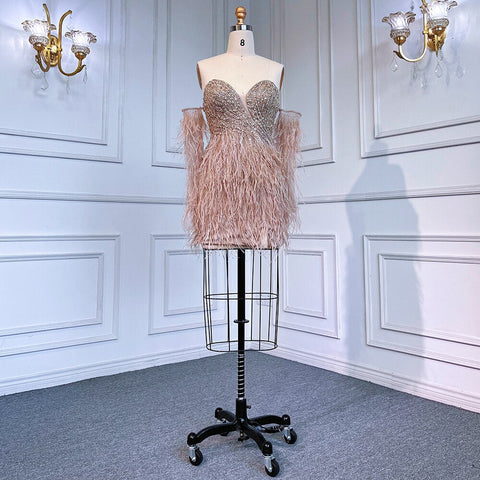 Vestido de cóctel sexy de manga larga con cuello halter y plumas de sirena, color azul, para fiesta, LA71770 