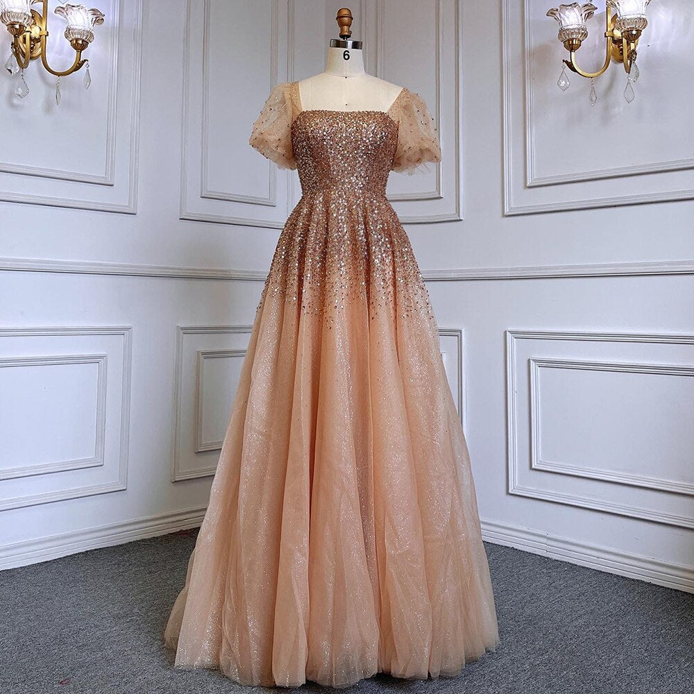 Sexy Gold A Line Luxury Sparkle Beaded Lace Up Evening Dresses Gowns 2025 For Women Party LA71153A