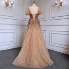 Sexy Gold A Line Luxury Sparkle Beaded Lace Up Evening Dresses Gowns 2025 For Women Party LA71153A