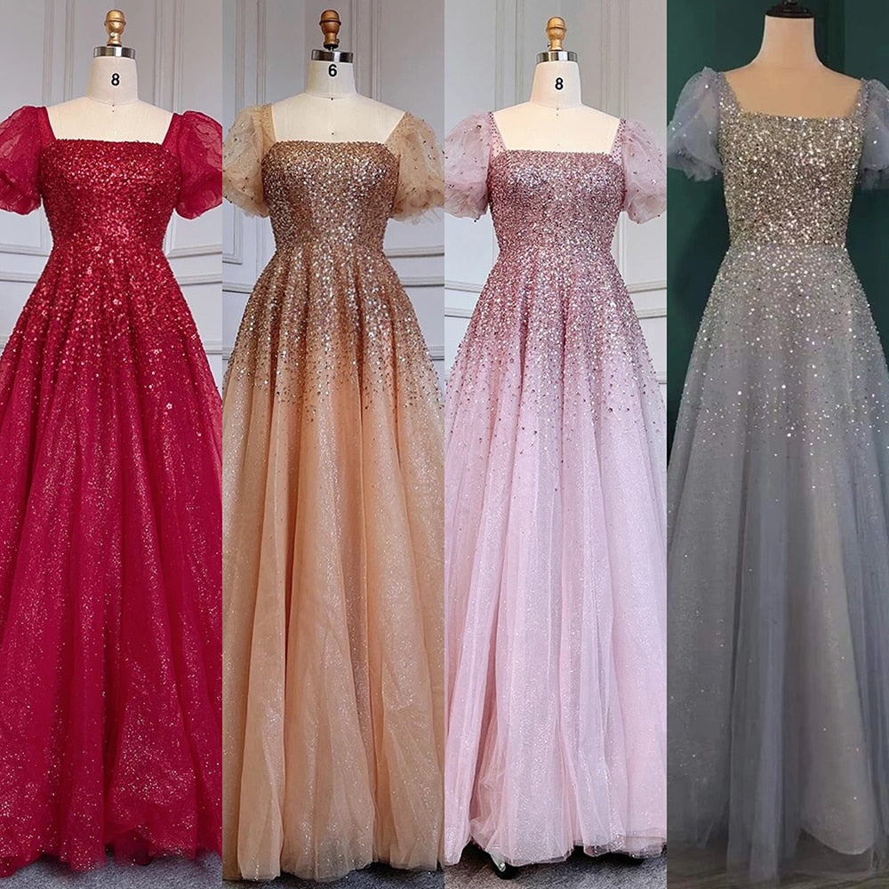 Sexy Gold A Line Luxury Sparkle Beaded Lace Up Evening Dresses Gowns 2025 For Women Party LA71153A