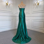 Sexy Green One Shoulder Satin Arabic Evening Dresses Gowns Beaded Mermaid Elegant Luxury For Women Party LA71739