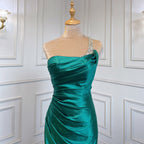 Sexy Green One Shoulder Satin Arabic Evening Dresses Gowns Beaded Mermaid Elegant Luxury For Women Party LA71739