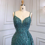 Sexy Green Spaghetti Straps High Split Arabic Evening Dresses Gowns Mermaid Beaded 2025 For Women Party LA71568
