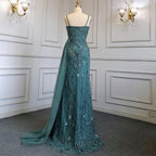 Sexy Green Spaghetti Straps High Split Arabic Evening Dresses Gowns Mermaid Beaded 2025 For Women Party LA71568