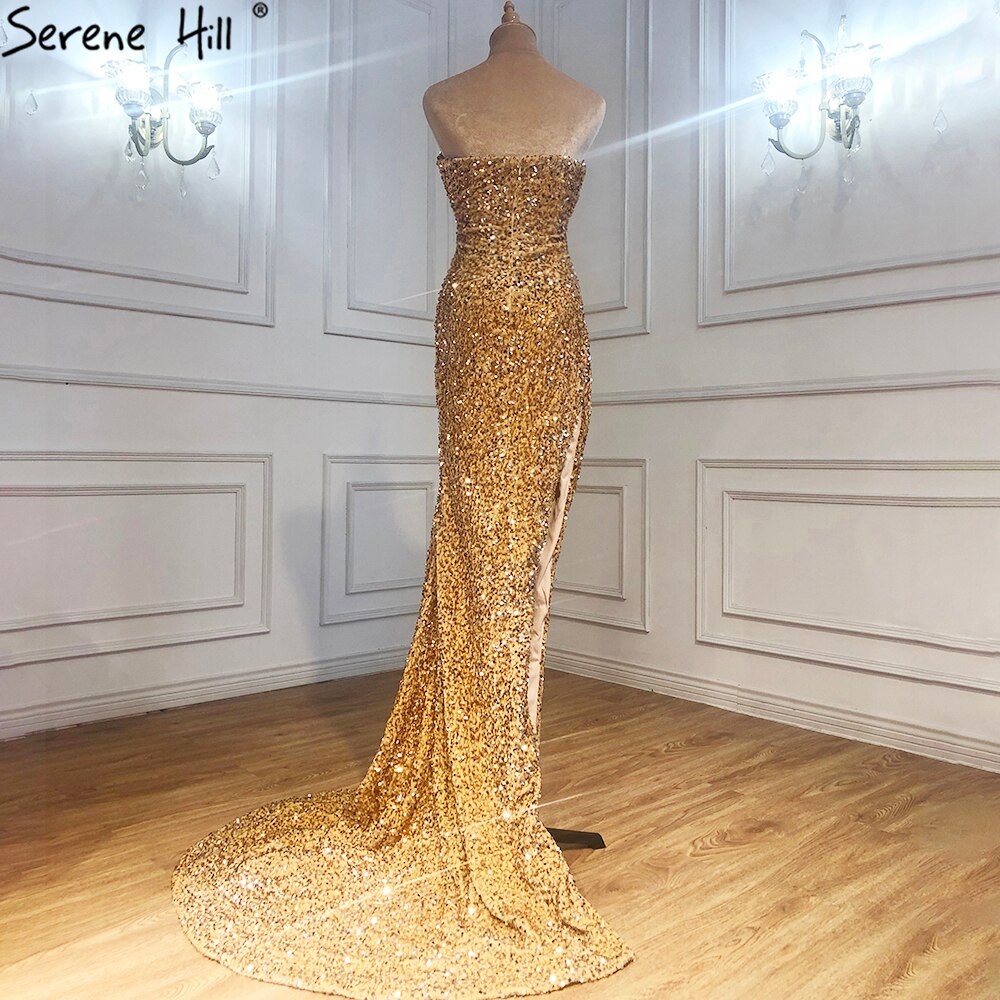 Sexy Mermaid Silver Luxury With Detachable Sleeves Split Elegant Evening Gowns For Women Party LA70954