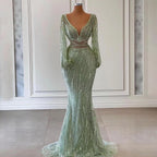Sexy Mint Mermaid Elegant V-Neck Beaded Luxury Arabic Shiny Evening Dresses Gowns For Women Party 2025 LA71784