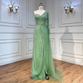 Sexy One Shoulder Split Mint Mermaid Beaded Arabic Evening Dresses Gowns For Woman Wedding Party 2025 LA71859