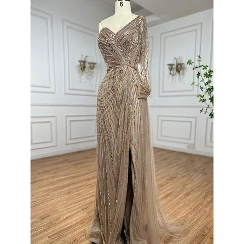 Vestido de noche árabe con un hombro al descubierto, corte sirena, menta, con cuentas, para mujer, para boda, fiesta, 2025, LA71859 