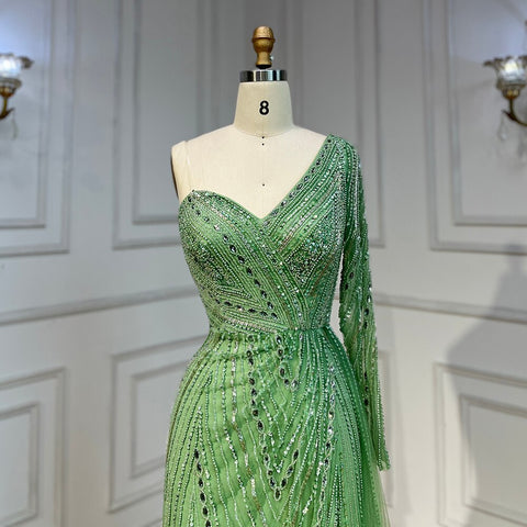 Vestido de noche árabe con un hombro al descubierto, corte sirena, menta, con cuentas, para mujer, para boda, fiesta, 2025, LA71859 