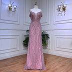 Sexy Pink Long Sparkly Girl Birthday Beaded Off Shoulder Formal  Dresses 2025 For Woman Wedding Party LA72020