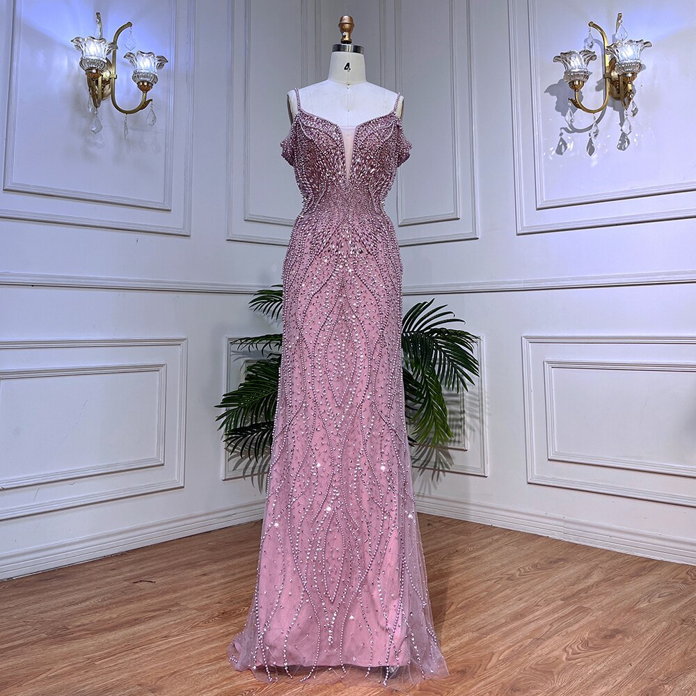 Sexy Pink Long Sparkly Girl Birthday Beaded Off Shoulder Formal  Dresses 2025 For Woman Wedding Party LA72020