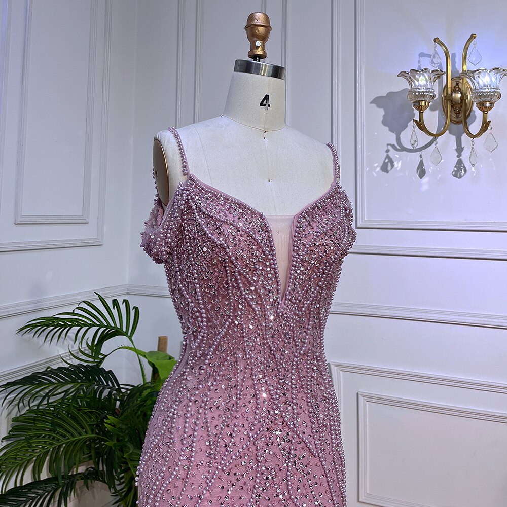Sexy Pink Long Sparkly Girl Birthday Beaded Off Shoulder Formal  Dresses 2025 For Woman Wedding Party LA72020