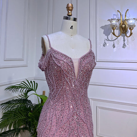 Vestidos de fiesta sexys rosas largos y brillantes con cuentas y hombros descubiertos para mujer, para cumpleaños, bodas, LA72020 