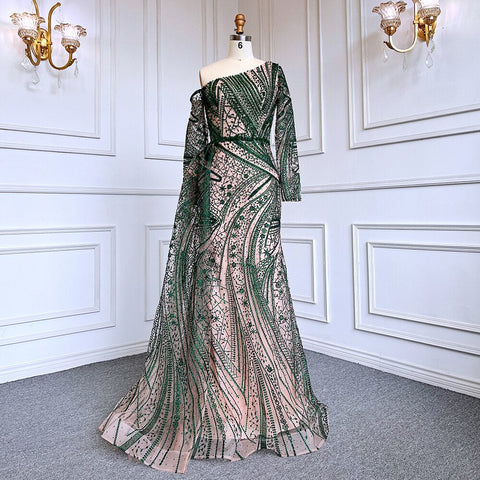 Vestido de noche elegante de sirena rosa sexy con un hombro al descubierto y sobrefalda, de lujo, con cuentas, para mujer, fiesta, LA71771 