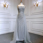 Sexy Silver Mermaid Detachable Skirt Beaded Luxury  Arabic Evening Dresses Gowns 2025 For Women Party LA71618
