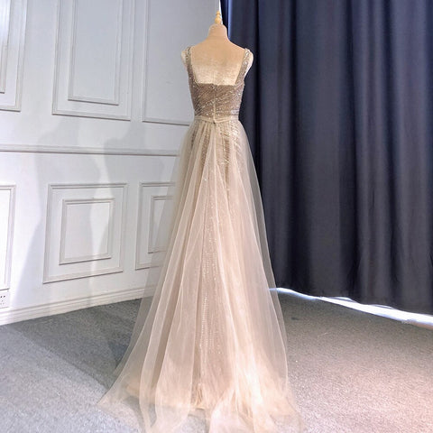 Vestido de noche árabe de lujo con cuentas y falda desmontable de sirena plateada sexy 2025 para mujer, fiesta LA71618 