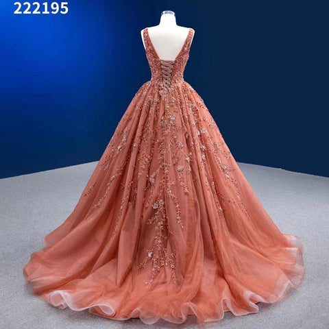 Vestido de novia sexy sin mangas con escote en V, apliques naranjas, cuentas y cordones, de alta gama, hecho a medida, HM222195, 2025 