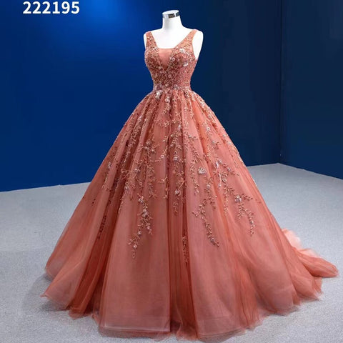 Vestido de novia sexy sin mangas con escote en V, apliques naranjas, cuentas y cordones, de alta gama, hecho a medida, HM222195, 2025 