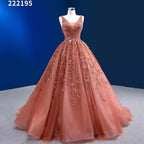 Sexy Sleeveless V Neck Orange Appliques Beaded Lace Up Bride Gowns Wedding Dress 2025 High End Custom Made HM222195