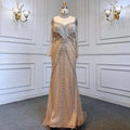 Sexy Sliver Nude Mermaid Elegant Arabic Full Sleeve Evening Dresses Gowns Luxury Tassel Beaded 2025  Party LA71716
